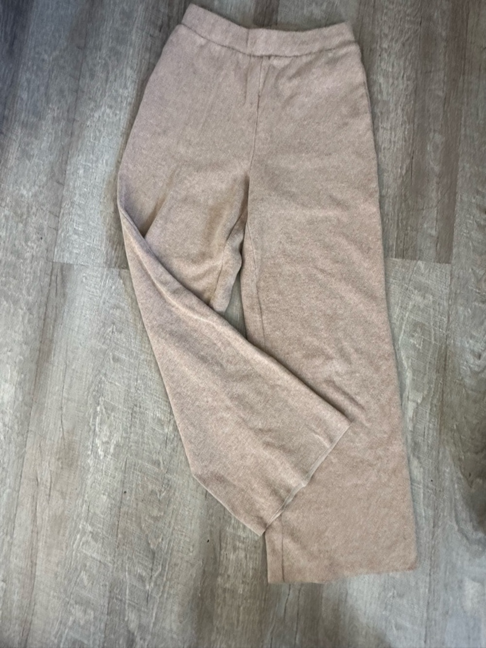Zara cozy Knit Wide-Leg Pants in Light Taupe small